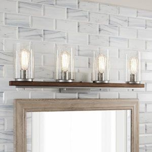 Hampton Boswell Quarter 4Light Galvanized Vanity Light, Painted Chestnut Wood